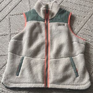 Gray and Green Fleece Vest with Coral Accents